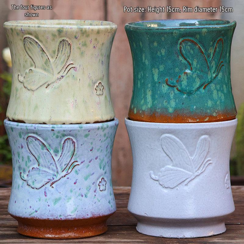 Large Retro Square Ceramic Succulent and Orchid Pot