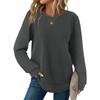 2025 European Style Women's Casual Loose Solid Long Sleeve Waffle Knit Round Neck Top
