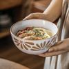 Pastoral Flower Ceramic Bowl Salad Bowl Round Noodle Bowl Household Retro Style Tableware Bowl Vegetable Bowl Soup Noodle Bowl