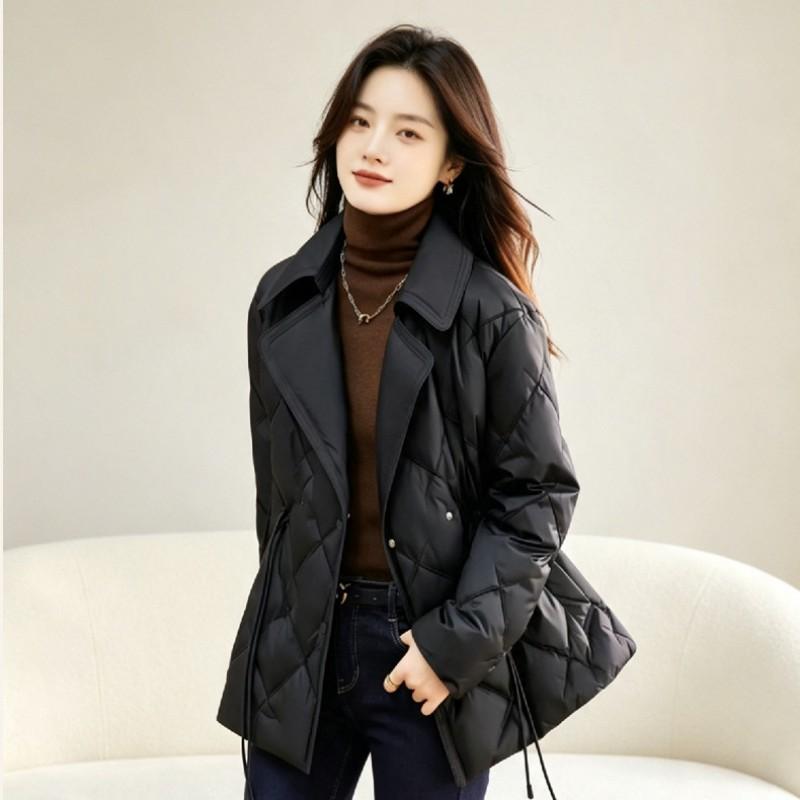 Womens Short Down Jacket Winter Warm Duck Coat With Flip Collar Pocket Design