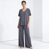 Summer Modal Homewear 2 Piece V-Neck Short Sleeve Tshirt and Wide Leg Pant Ankle Length Loose Sleepwear Set Comfort Pajama Sets