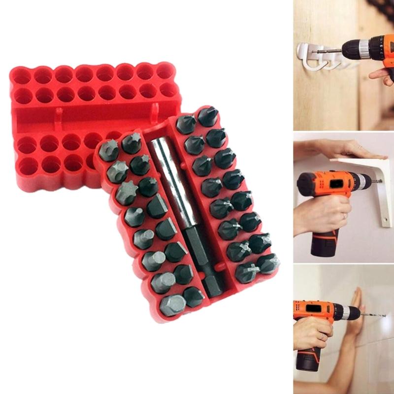 Set de biți de securitate inviolabili de șurubelniță de 33 buc, cu biți de extensie magnetici, chei hexagonale cu stea pentru prelucrarea lemnului