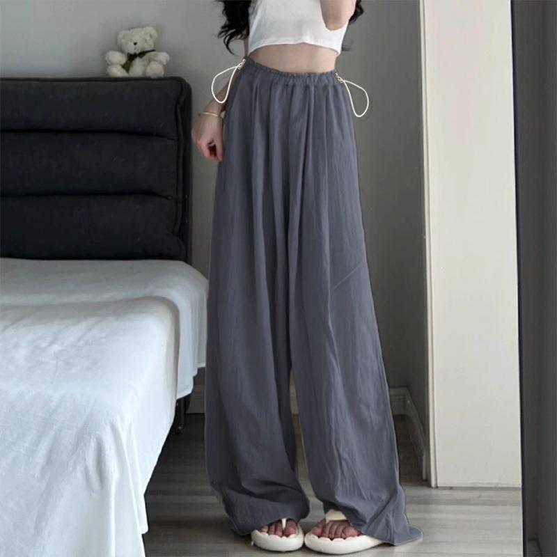 

Women s Maternity Drawstring Wide-Leg Cotton Pants - Breathable, Straight-Leg Summer Wear in Black 2XL сірий колір