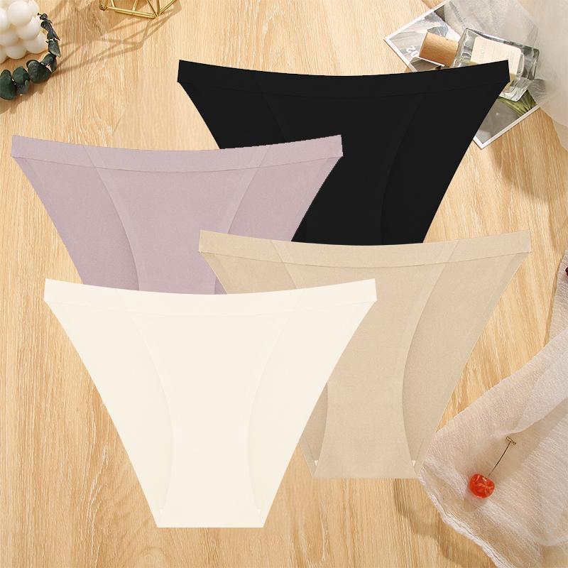 4Pcs/Set Sexy Women Ice Silk Low-waist Panties Female Traceless Briefs Ladies Comfortable Lingerie G-String Underpants