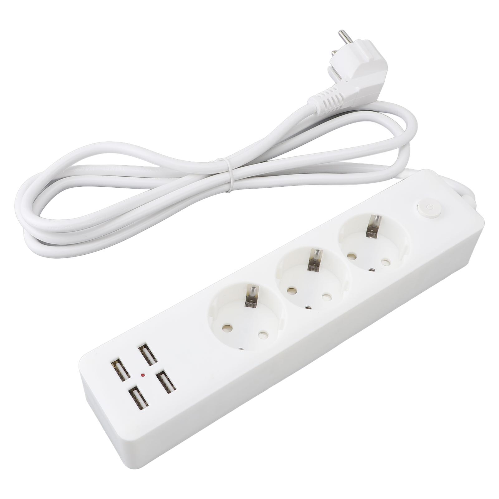 

Європейський подовжувач живлення 3 розетки 2200 Вт 4 порти USB Шнур 5,9 футів Універсальний подовжувач живлення з вимикачем для