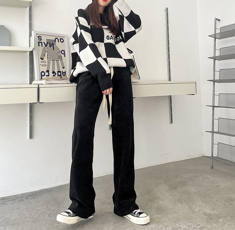 

Plus Size European Velvet High Waist Straight Corduroy Pants for Women, Thickened and Floor-Length XL Suggests 120-135 jin