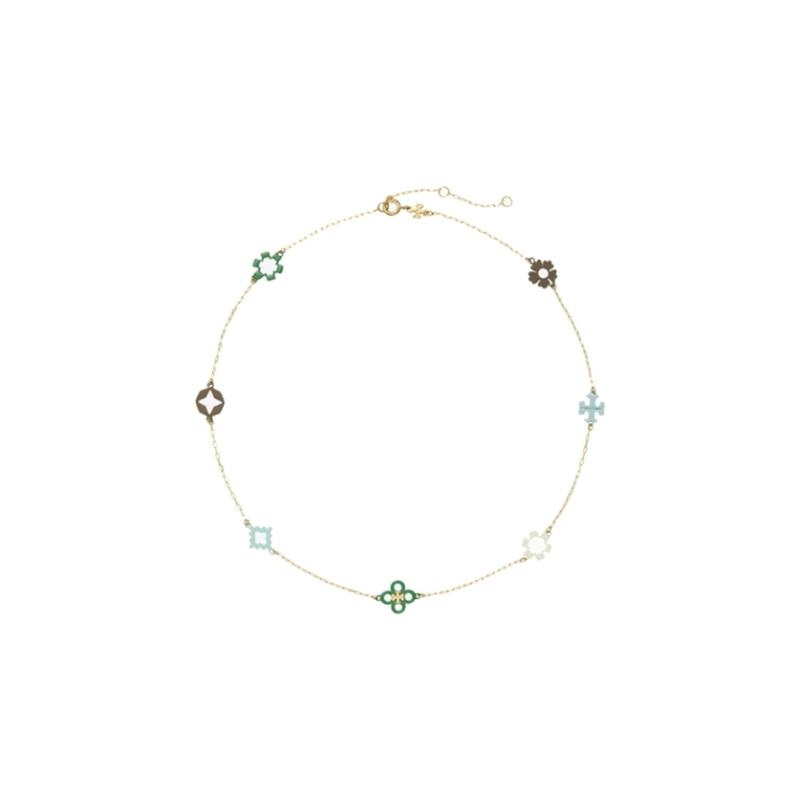 TORY BURCH KIRA Double T Logo Flower Enamel Brass Necklace Women s Gold 153711-gold F золотой