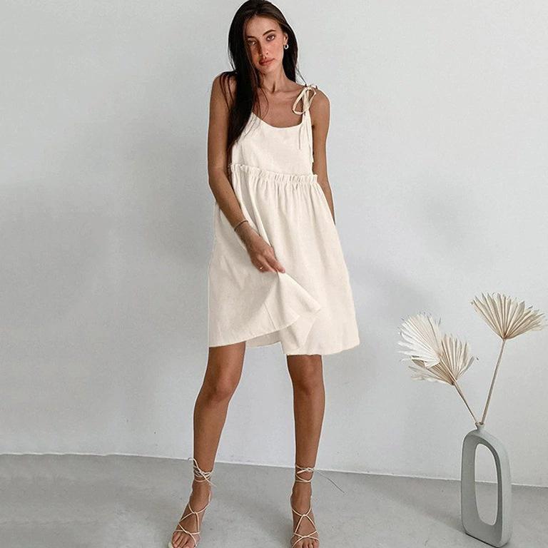 2025 Vintage Style Cotton-Linen A-Line Sundress - Loose Fit, Spring/Summer Fashion, European & American Influence