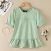 Women Casual Round Neck Solid Color Loose Short Sleeve Blouse