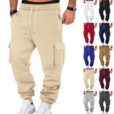 American Autumn and Winter Fleece Men's Casual Overalls Men's Multi-pocket Drawstring Ten-color Sports Casual Trousers