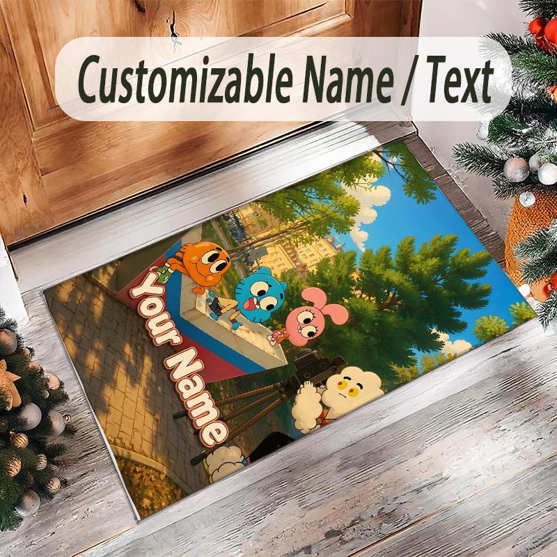 Personalized Crystal Velvet Carpet Custom Name Text,Amazing World of Gumball Anti Slip Area Rug For Home Decoration