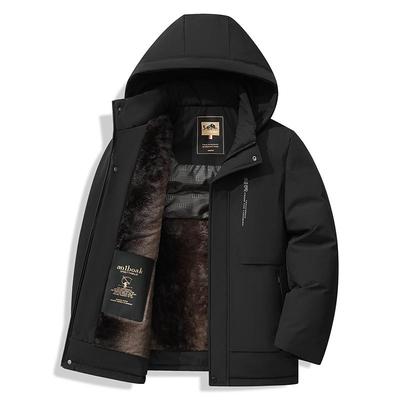 Men's Business Casual Hooded Winter Jacket - Thick Padded Cotton Outerwear for Middle-Aged and Elderly Warmth and Style.