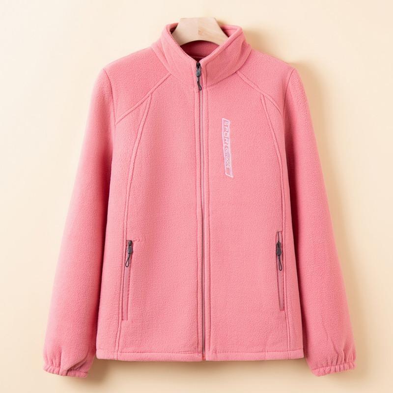 Spring and Autumn Fleece Jacket Women's Fleece Top Fleece Thickened Stand-Up Neck Cardigan Mom's New Warm Sweater