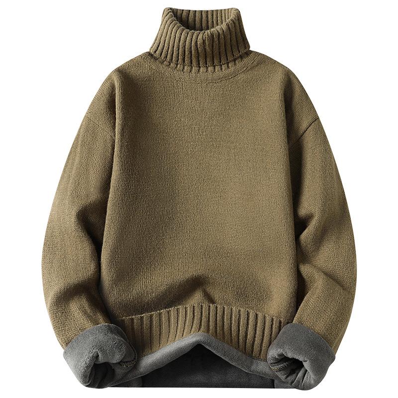 5 Klasických barev Podzimní a zimní Pánský svetr s dlouhým rukávem a vysokým límcem Jednobarevný s tlustým fleecem Pulovr Pánský teplý pletený svetr