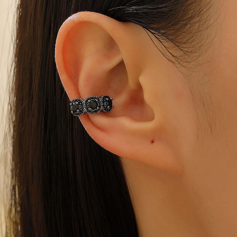 1Pcs Fashion Black Crystal Zircon Square Ear Clip For Women Simple Metal C Shaped Geometric No Piercing Ear Cuff Jewelry чёрный