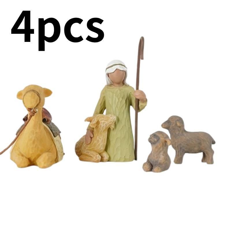 Willow Hand Tree Painted Sculpted Figures Shepherd Stable Animals Ornaments Toy