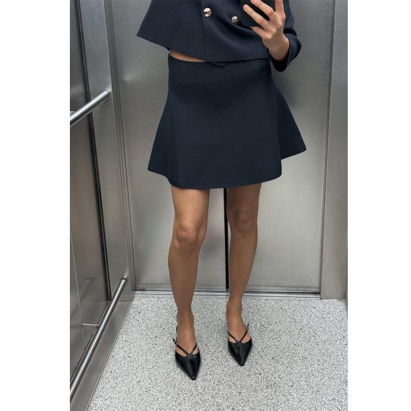 Autumn and Winter Simplicity Mini Skirt 4192134 Plain Stitch Double Breasted Silm Commuter Long Sleeve Crew Neck Coat 4192133