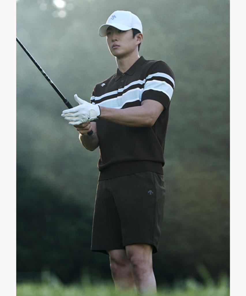 DESCENTE GOLF Men'S Striped Collared Short Sleeve Sweater Dr32Mfkp72