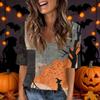 Women's Fashion Short Sleeve V Neck Halloween Print Tunic Top for Casual Wear