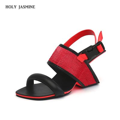 2024 New Gladiator Sandals Women Fretwork Strange Heel Women Sandals Summer Wedge Womens Shoes Red Black White Women Sandals