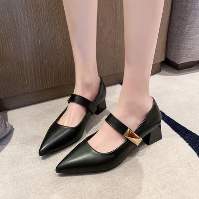 Plus Size 43 Women's High Heel Mary Jane Shoes Pointed Toe Belt Buckle Shallow Low Heel Party Pumps 2025 New Women Ballet Shoes