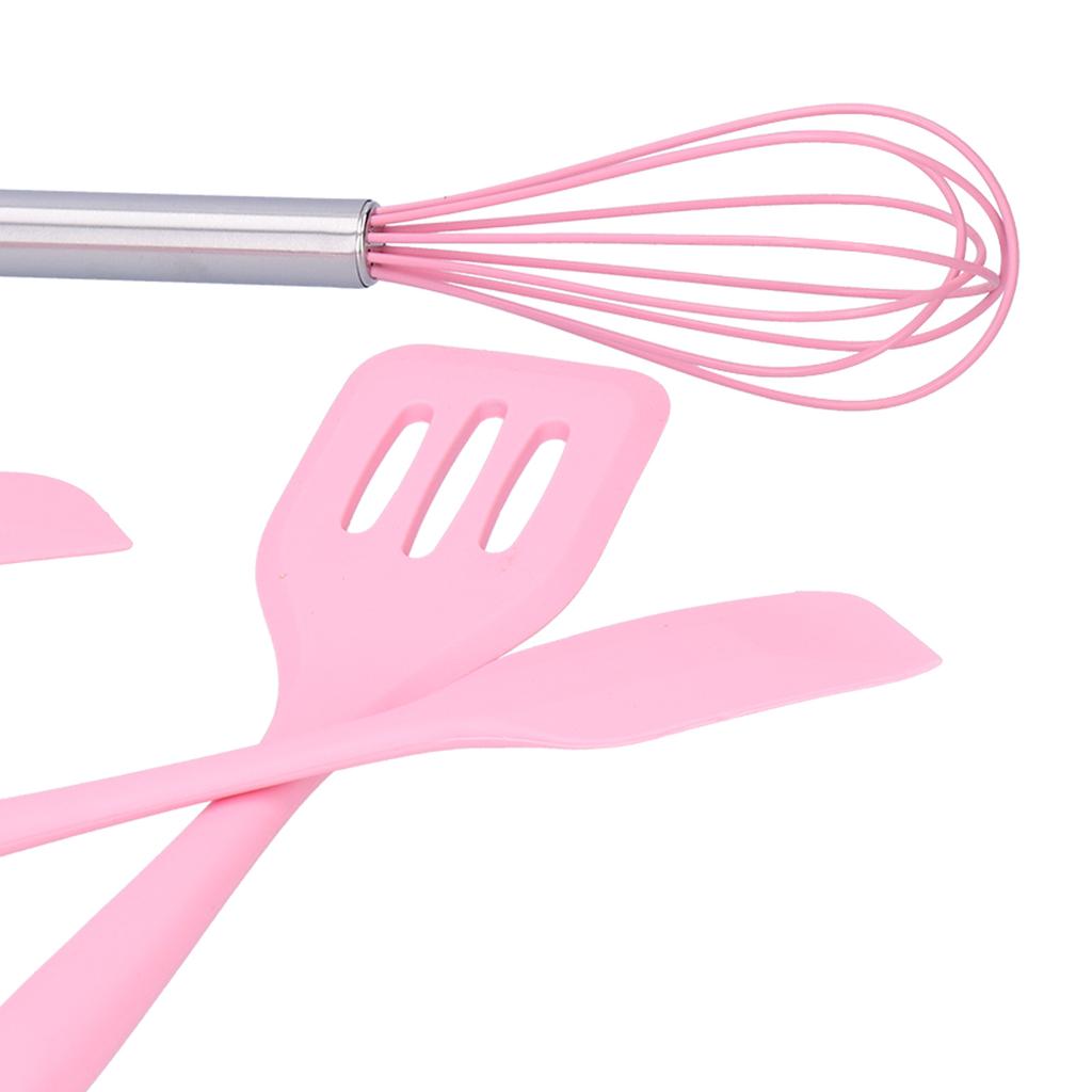 Cooking Spatula Set Silicone Baking Scraper Heat Resistant Kitchen Utensil(Pink )