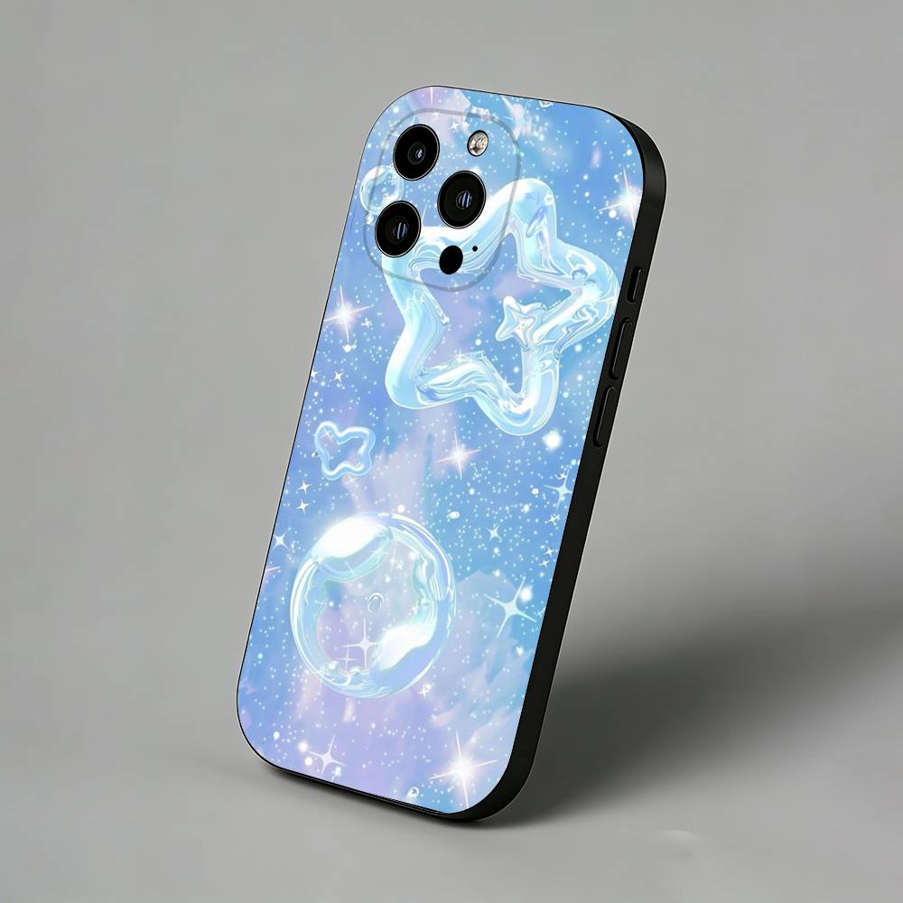 Holographic Bubble Y2K Style Slim Back Phone Case for iPhone 17 Air 16 Pro Max 16e 15 Plus 14 13 Mini 12 11 Protective Cover