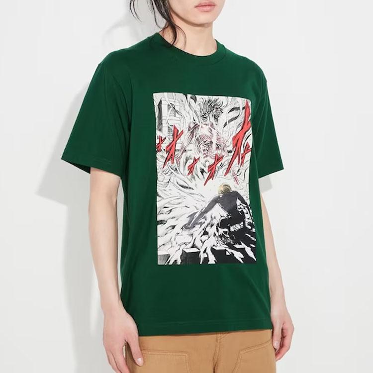 Uniqlo X Attack On Titan Collaboration SS23 Attack On Titan Comic Pattern Printed Short Sleeve T-Shirt Men T-Shirt Dark-Green 462438-58