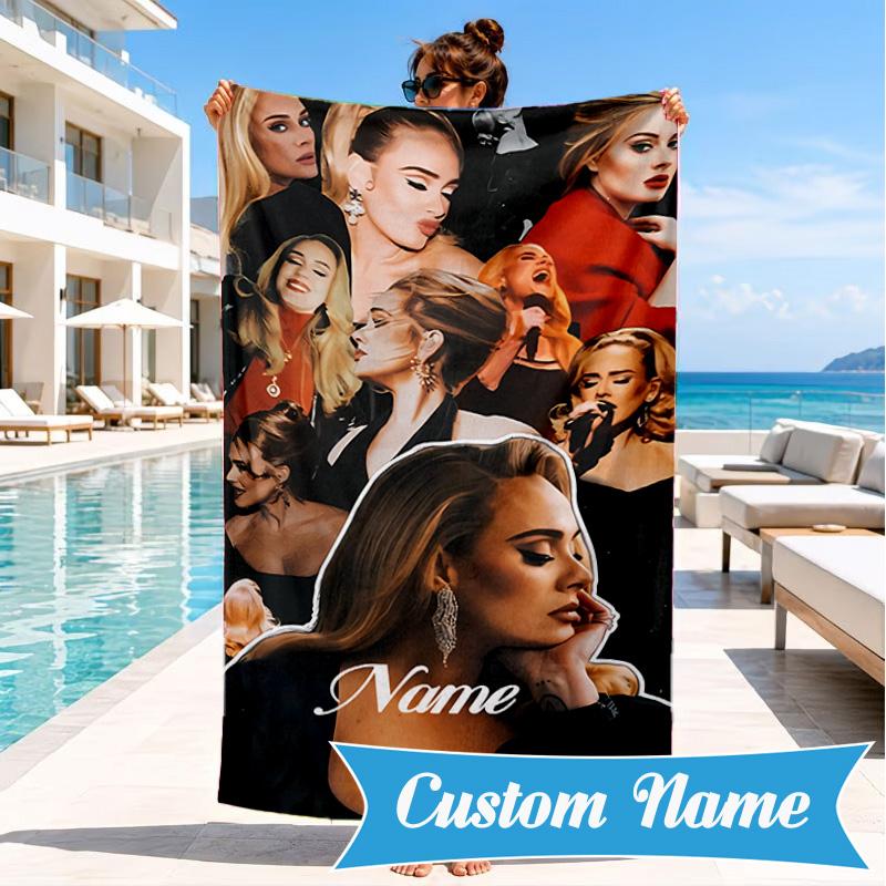 Custom Name Beach Towel Adele's Artwork Microfiber Beach Towel, Lightweight for Summer Travel, Swimming Pool Fan Birthday Gift