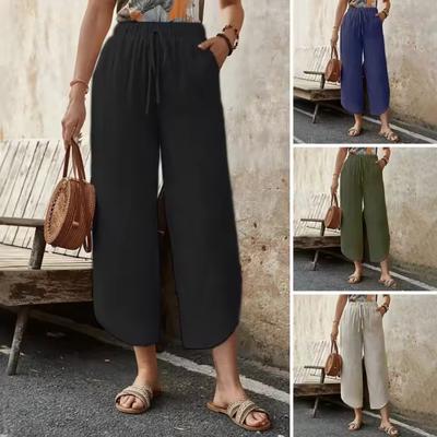 Women's Fashion Casual Solid Color Print High Waist Trousers Pants & Capris