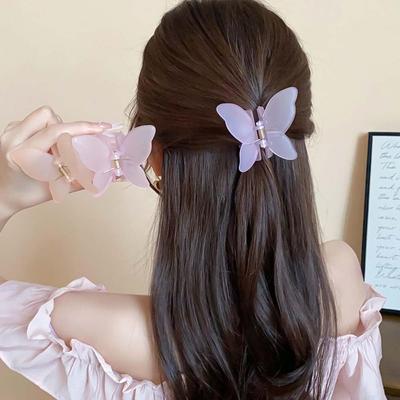 Animals Butterfly Hair Clip Acrylic Hairpin Large Shark Clip Frosted Butterfly Hair Claw  Girls