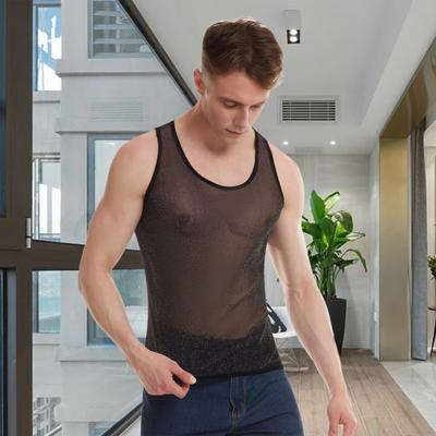 Yousheng Canotta a Rete da Uomo Senza Maniche Glitterata Trasparente Gilet Casual Vedo Attraverso T-Shirt Muscolare per Uso Quotidiano Palestra Fitness
