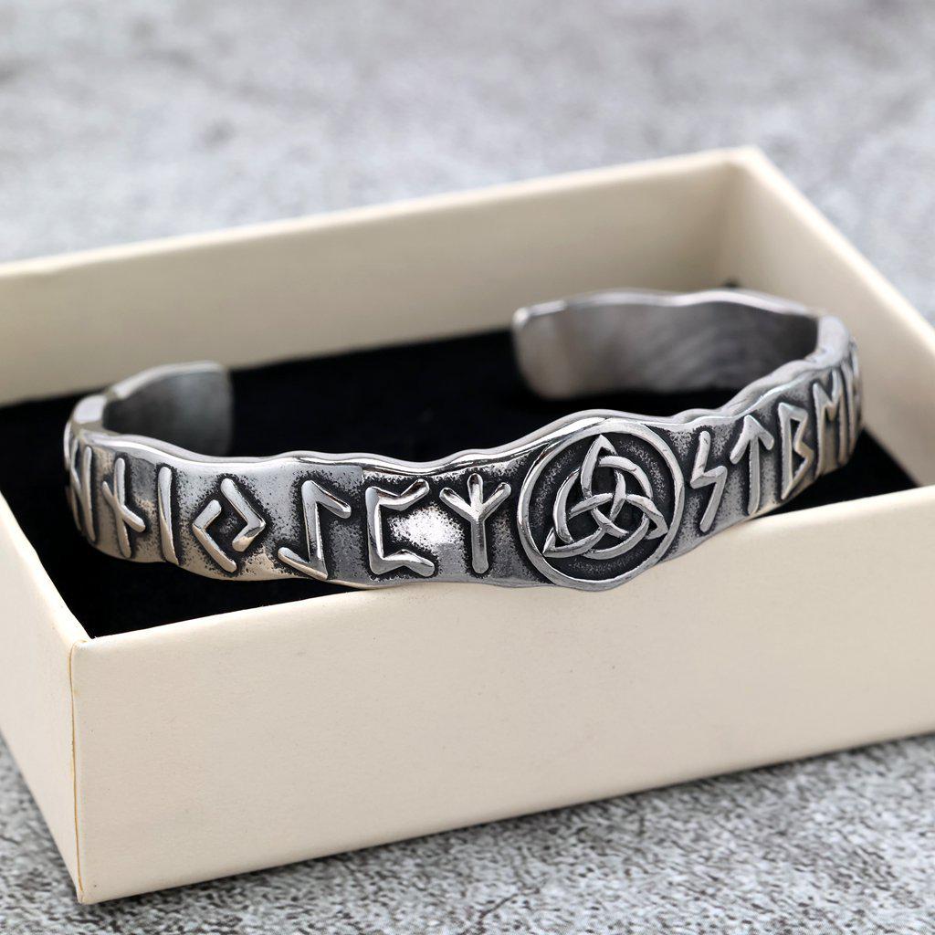 Nordic Viking Stainless Steel Rune Cuff Bracelet