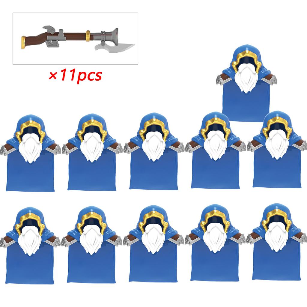11Pcs Medieval Stormwind Soldiers Golden Knights Building Blocks Accessories Helmet Sword Weapons Action Figures Kids Toys Gifts