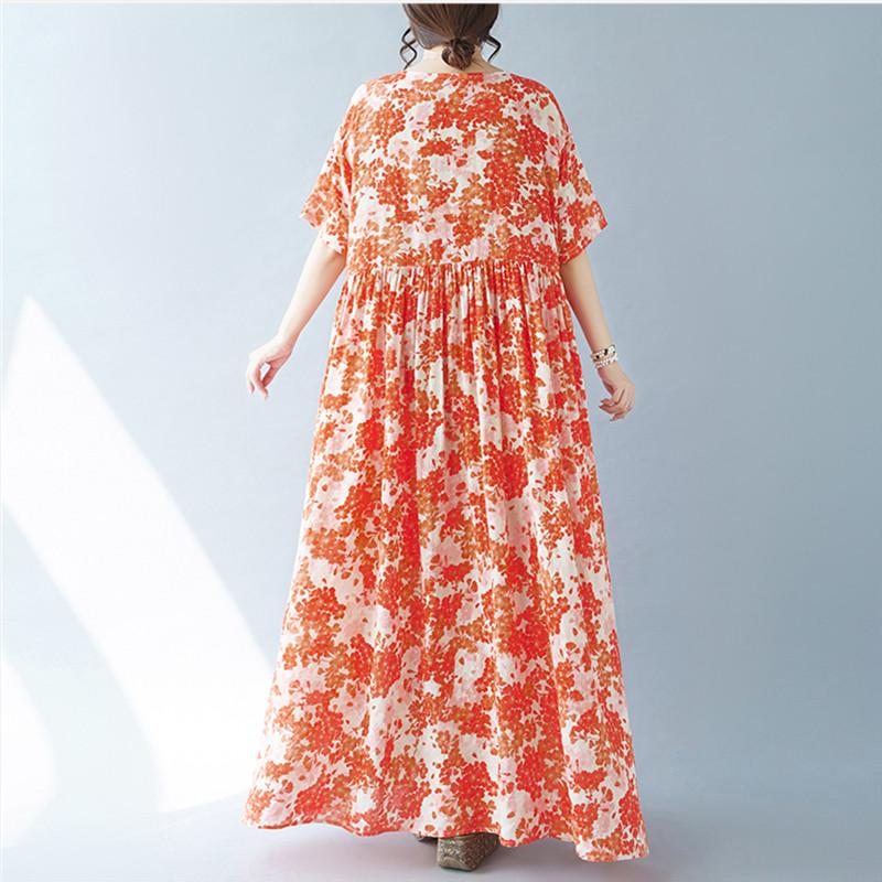 Short Sleeve Plus Size Cotton Vintage Floral New In Dresses for Women Casual Loose Long Summer Dress