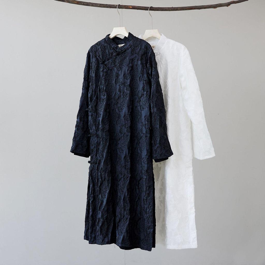 Męska Retro Etniczna Stójka Żabie Guziki Długa Szata Szlafrok