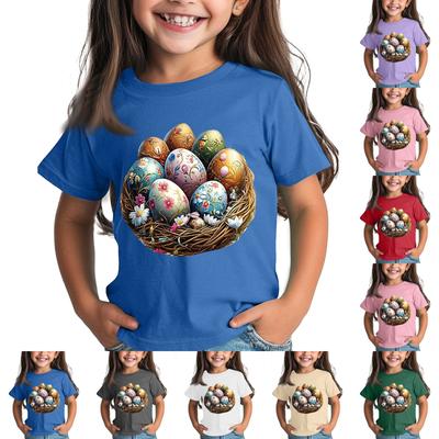 Children's Tops Boys Girls Easter Print Short-sleeved T-shirt Tops Bottoming Shirt
