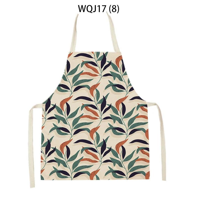 Flower Leaves Pattern Kitchen Aprons Home Cooking Linen Sleeveless Aprons Plants Style Household Sleeveless Cleaning Pinafore