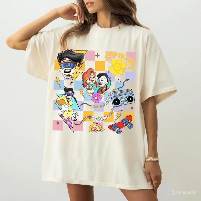 Disneys Goofy Movie Max Goof and Roxanne Vintage Tshirt Couples FourSeason Cotton Bottoming Shirt oversized t shirt S