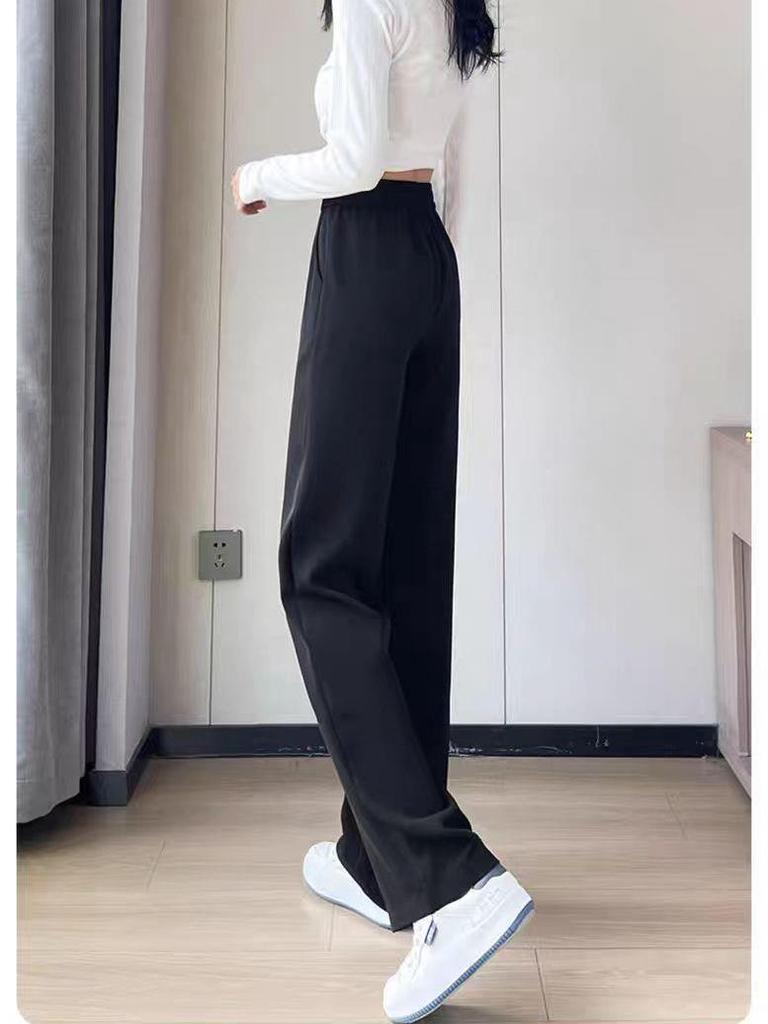 Women's High-Waisted Wide-Leg Pants, Casual Loose Fit Slimming Black Trousers
