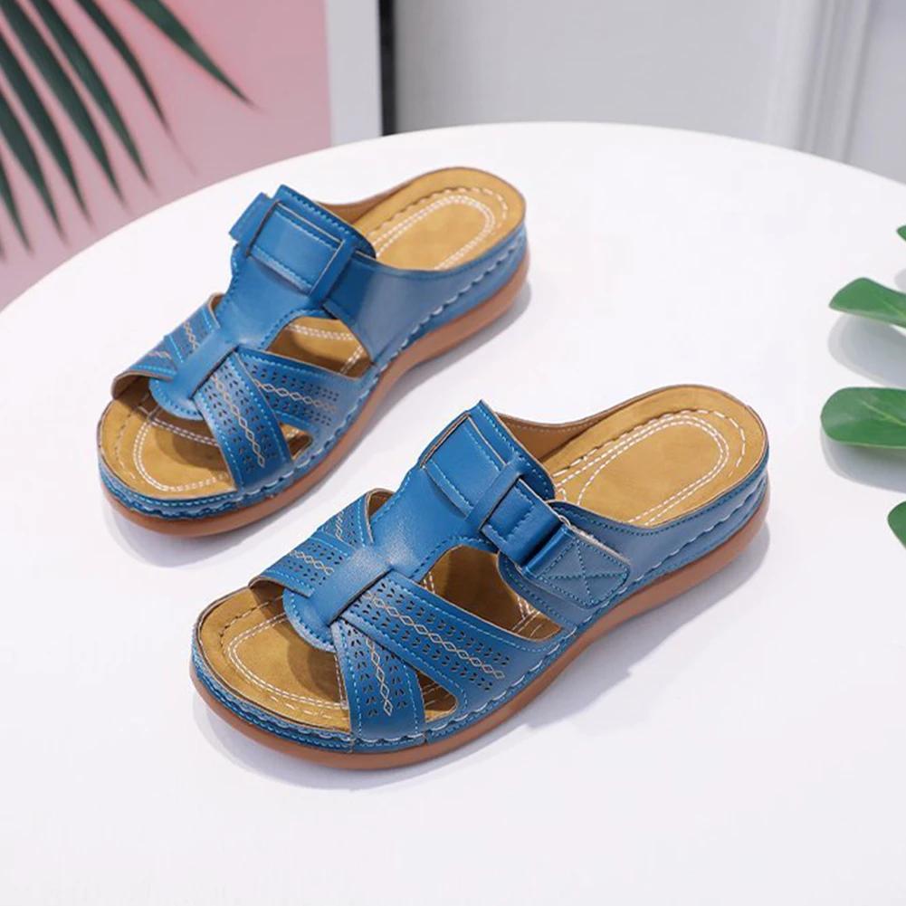 Women Orthopedic Sandals Open Toe Vintage Wedge Sandals Casual Flat Slippers Anti-Slip Thick Sole for Indoor Outdoor