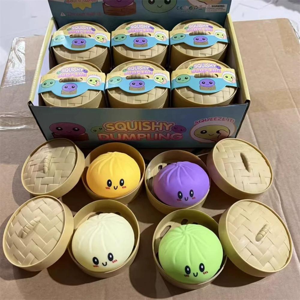 Simulation Food Dumpling Squishy Squeeze Ball Colorful Sensory Fidget Toy With Steamer For Stress Relief Home Desktop Decor Gift
