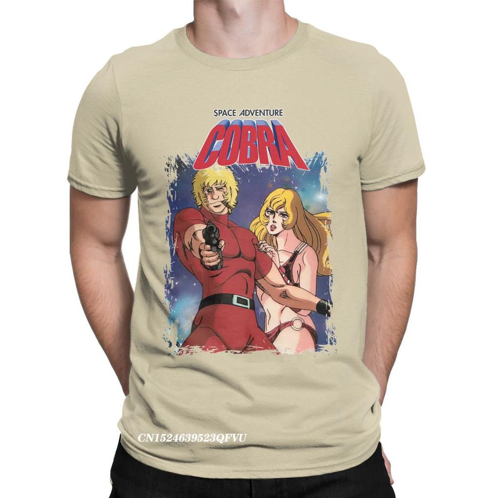 Men Space Adventure Cobra Tshirt Anime Premium Cotton Clothing Vintage Harajuku Round Collar Tee Shirt Summer T-Shirt