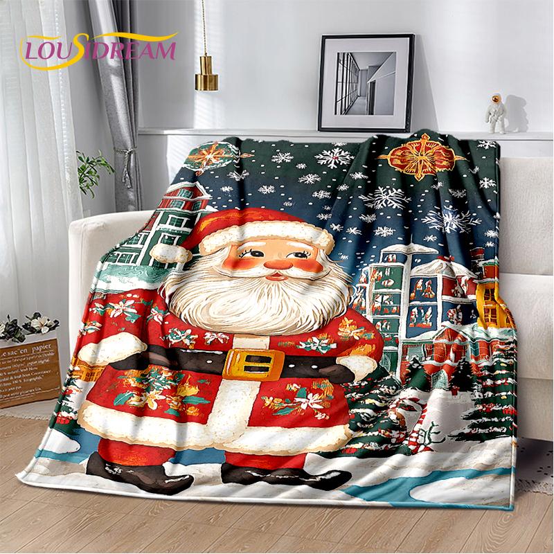 2025 Merry Christmas Tree Santa Claus,New Year Fairy Tale Gift Soft Plush Blanket,Flannel Throw Blanket for Living Room Bed Sofa