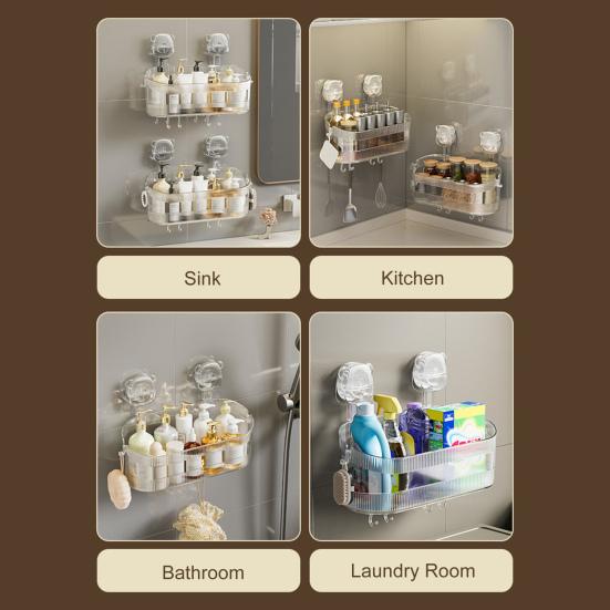 Badrumsförvaringshylla med sugkopp utan borrning Stor kapacitet Stark bärförmåga Organizer med sugkoppar och dräneringshål Avtagbar duschkorg