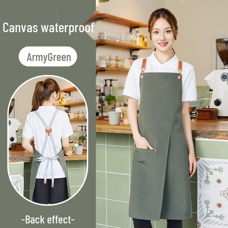 Custom Logo Waterproof Canvas Apron for Restaurant, Dessert, Milk Tea Shop, and Barista