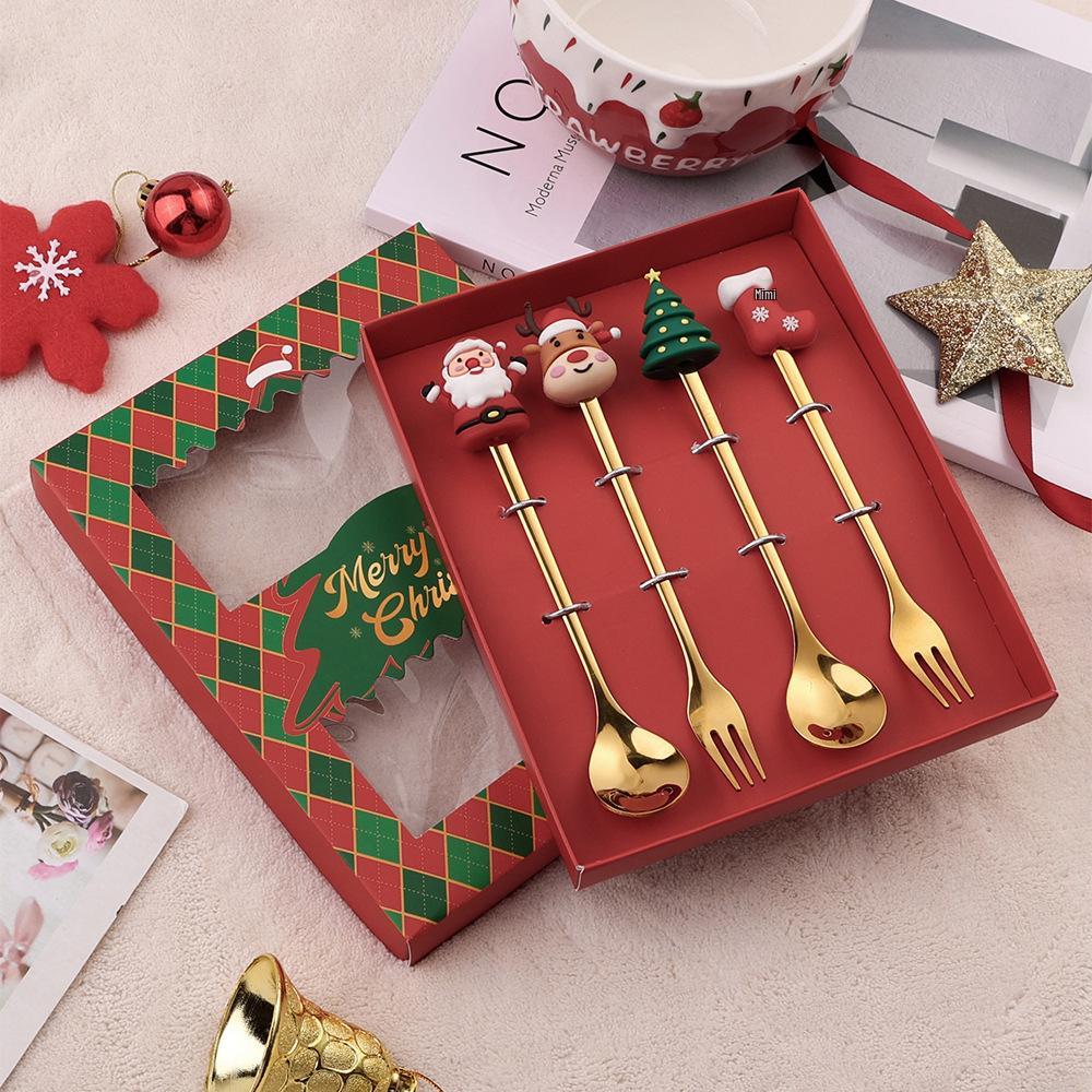 Weihnachtsbaum Edelstahl Löffel- und Gabelset - Kreatives Dessert- und Kaffee-Besteck