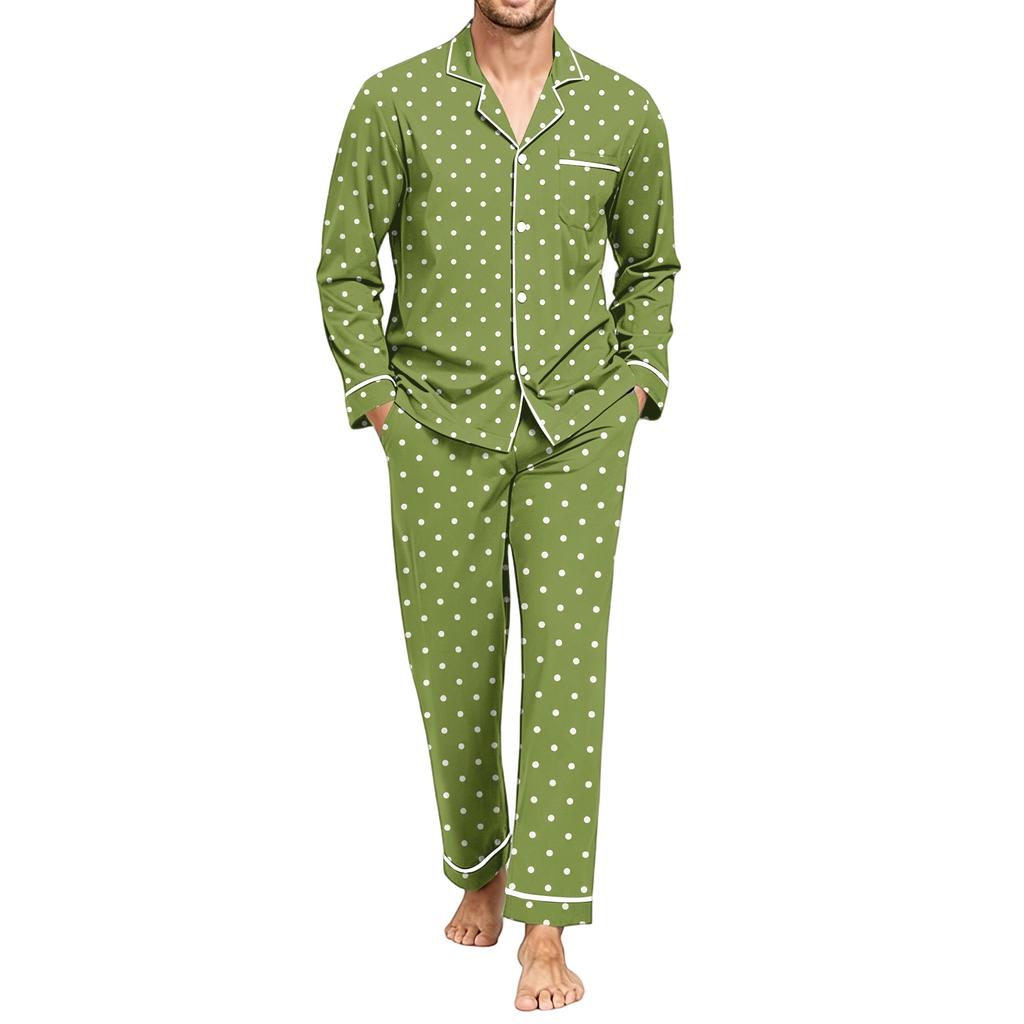 Men's Pajama Set with Long Sleeve Shirt and Pants, Loose Comfortable Sleepwear for Bedtime