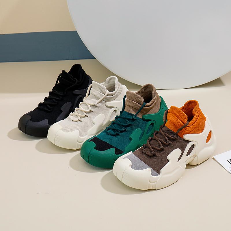 Women's Platform Sneakers Lace Up Breathable Knitted Sporty Shoes Spring Autumn Casual Zapatillas Deportivas Running Sock Tennis