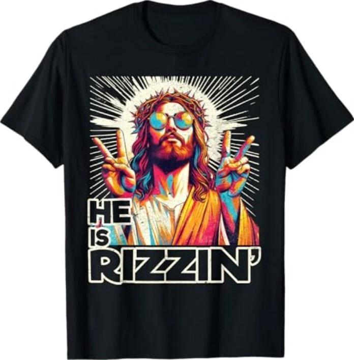 Retro He Is Rizzin Funny Jesus Has Rizzen Easter Christian Tee S